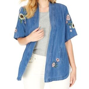 Style & Co Femme Charm Embroidered Kimono Chambray Top